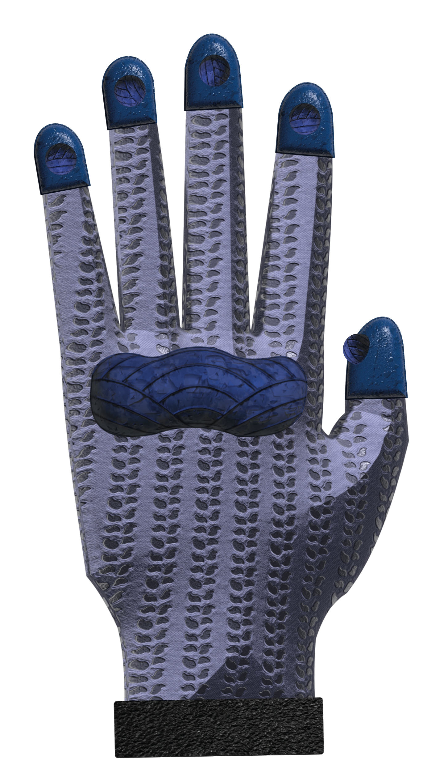 guante en posición verical mostrando parte interna donde se puede ver la protección de la palma que 
            libera vibraciones en forma de alerta