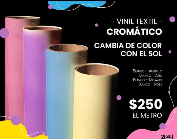 Cartel del vinil a utilizar, varios viniles de diferentes color al precio de 250 pesos